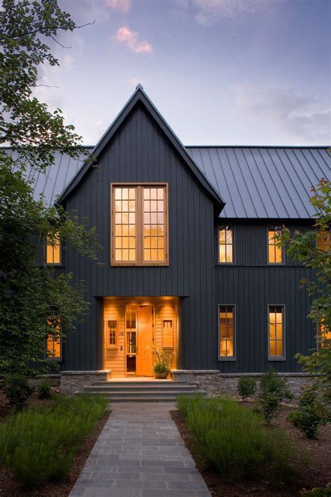 metal roof on grey house|gray homes with black roofs.